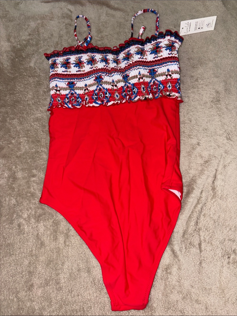 Cupshe Red One-Piece Swimsuit with Patterned Bandeau Top - Picture 3 of 4
